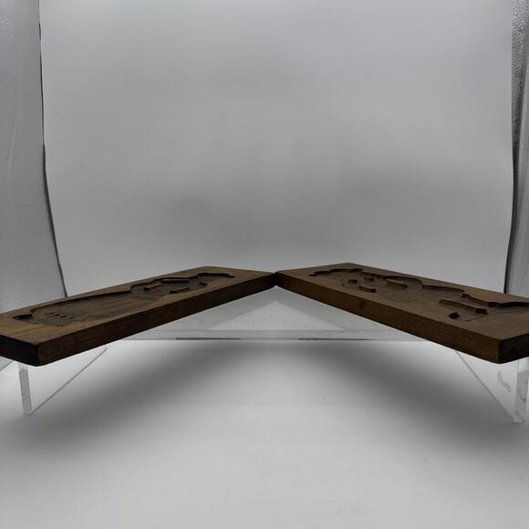 Pair 14” Vintage Wooden Cookie Molds German Dutch Carved Wood Wall Decor Kitchen - Picture 13 of 15